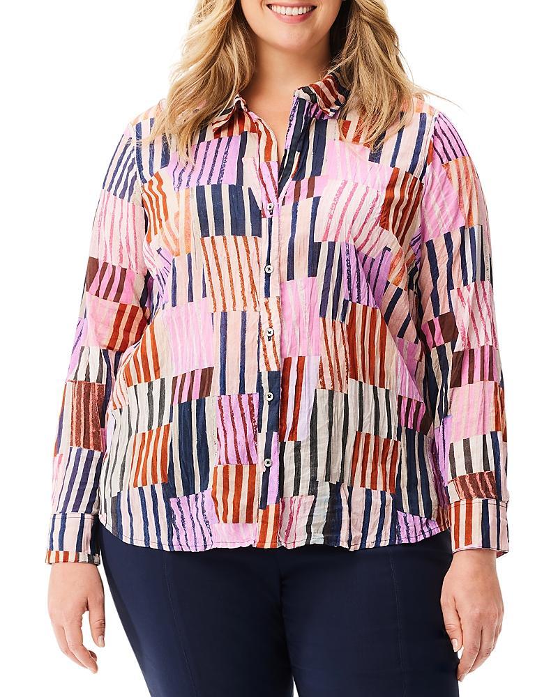 Nic+Zoe Plus Art Block Printed Crinkled Button Front Shirt Product Image