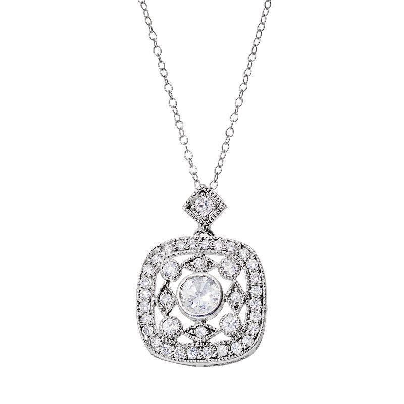 Sterling Silver Cubic Zirconia Cluster Pendant Necklace, Womens Product Image