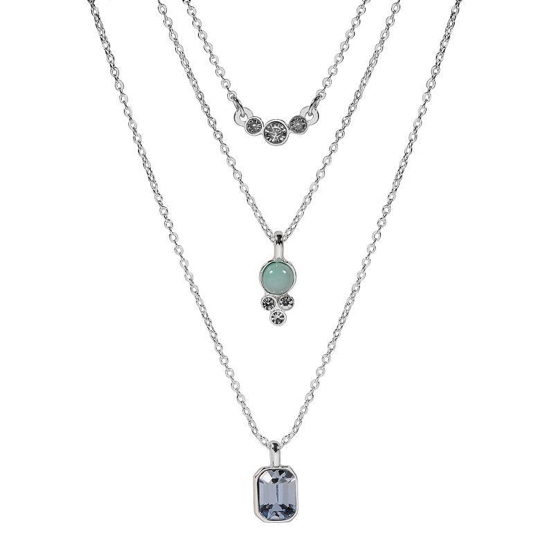 LC Lauren Conrad Silver Tone Crystal & Turquoise Accent Triple-Strand Necklace, Womens Product Image