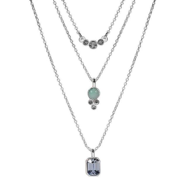 LC Lauren Conrad Silver Tone Crystal & Turquoise Accent Triple-Strand Necklace, Womens Product Image