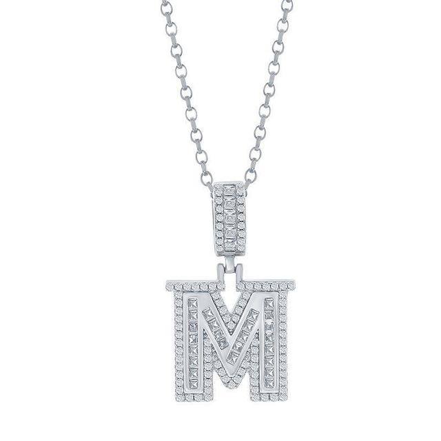 Argento Bella Sterling Silver Cubic Zirconia Initial Pendant Necklace, Womens White Product Image