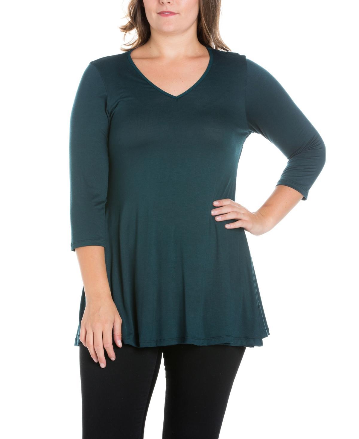 Womens Plus Size Three Quarter Sleeves V-Neck Tunic Top Product Image