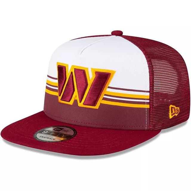 Mens New Era White/Burgundy Washington Commanders Striped A-Frame 9FIFTY Trucker Snapback Hat Product Image