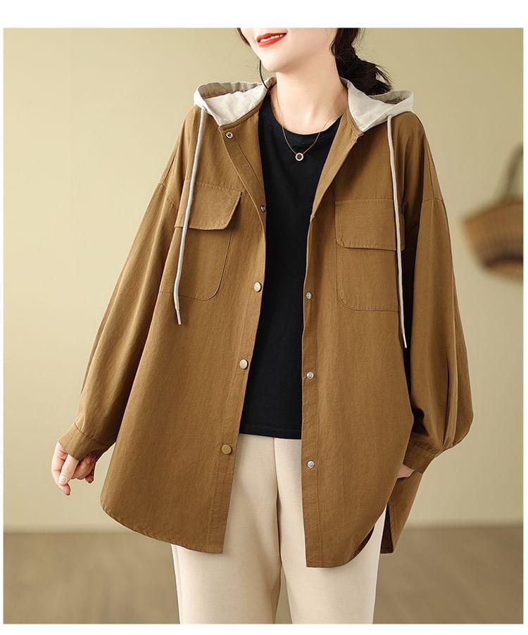 Two Tone Hooded Button-Up Jacket Product Image