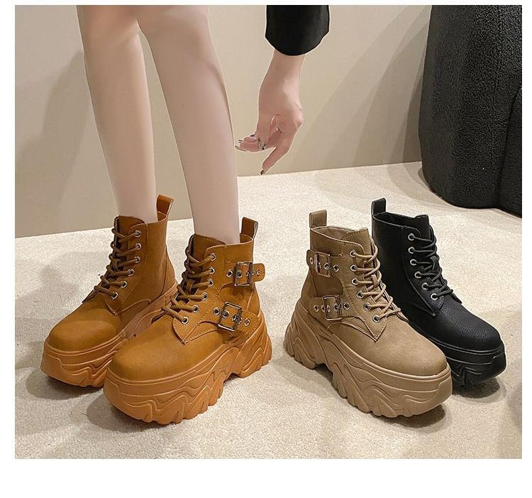 Platform High Top Buckled Lace-Up Sneakers Product Image