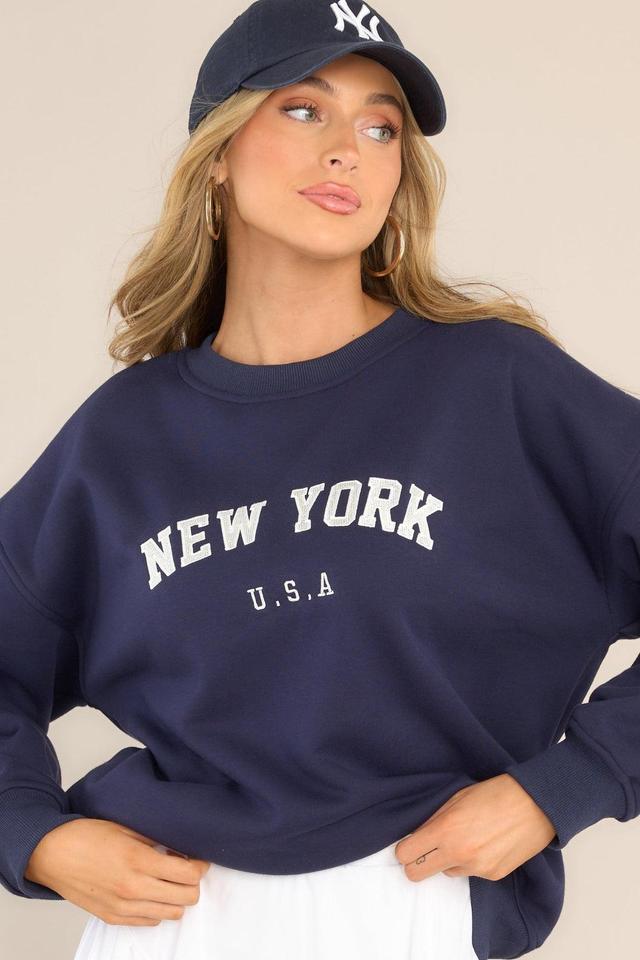 Big City Navy Blue Embroidered Pullover Sweatshirt Product Image