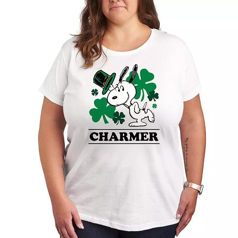 Plus Peanuts Snoopy Charmer Graphic Tee, Womens Grey Gray Product Image