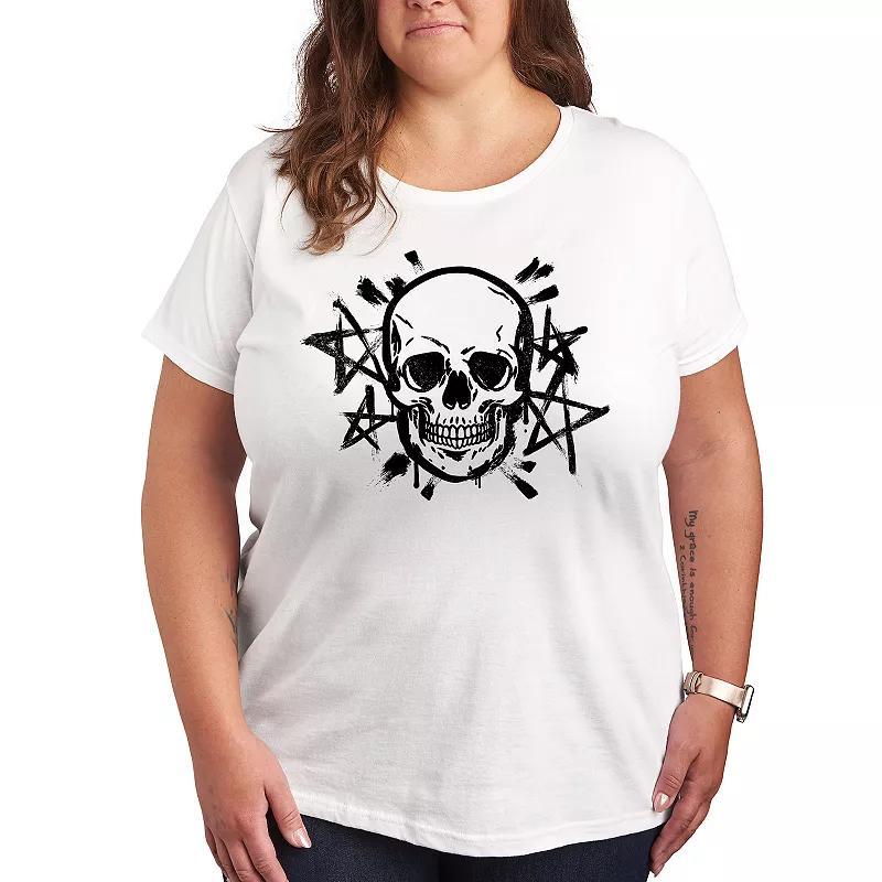 Missy Plus Size Skull & Stars Graphic Tee, Womens Grey Dark Red Product Image