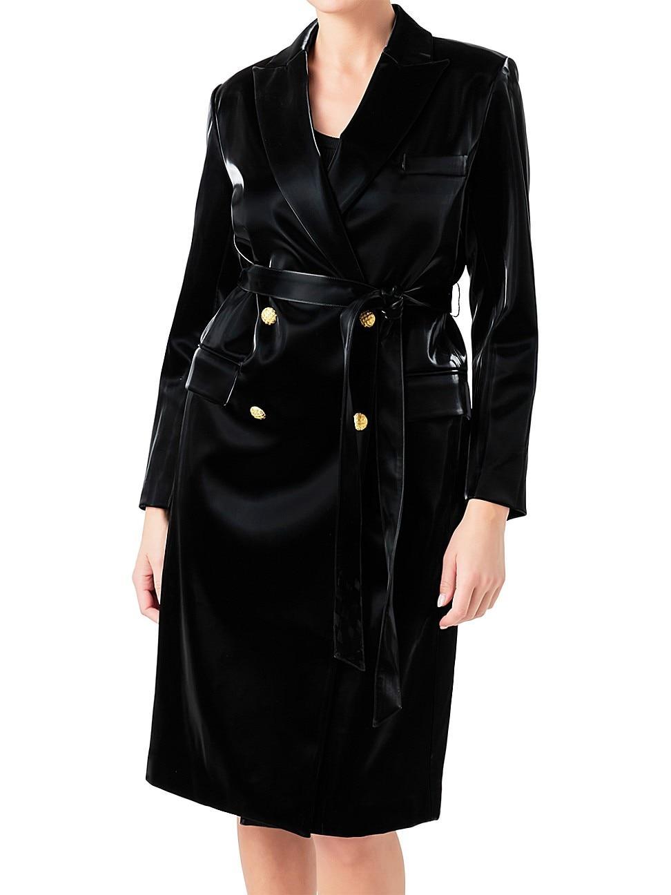 Womens Shiny Vegan Leather Trench Coat Product Image