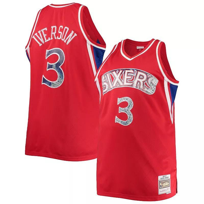 Mens Mitchell & Ness Allen Iverson Red Philadelphia 76ers Big & Tall 1996-97 NBA 75th Anniversary Diamond Swingman Jersey Product Image