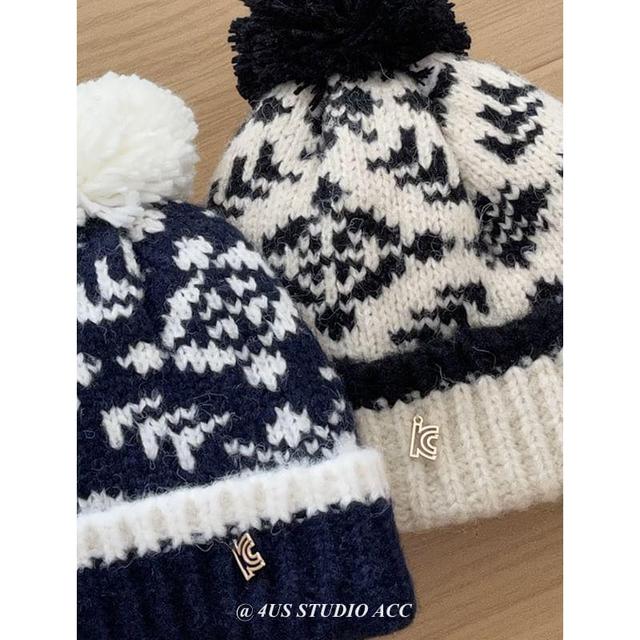 Patterned Pom Pom Beanie Product Image