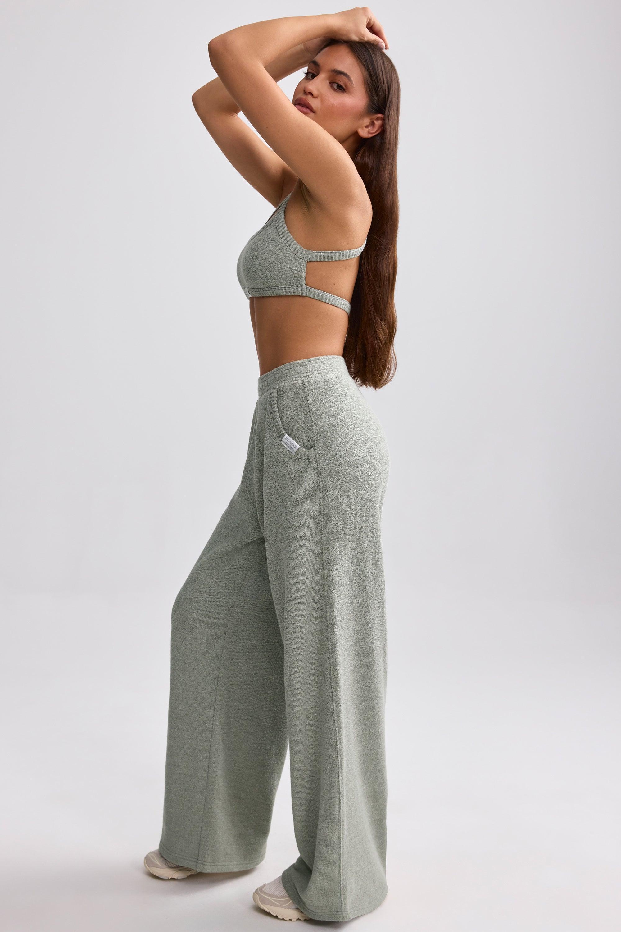 Tall Terry Towelling Wide-Leg Joggers in Sage Grey Product Image