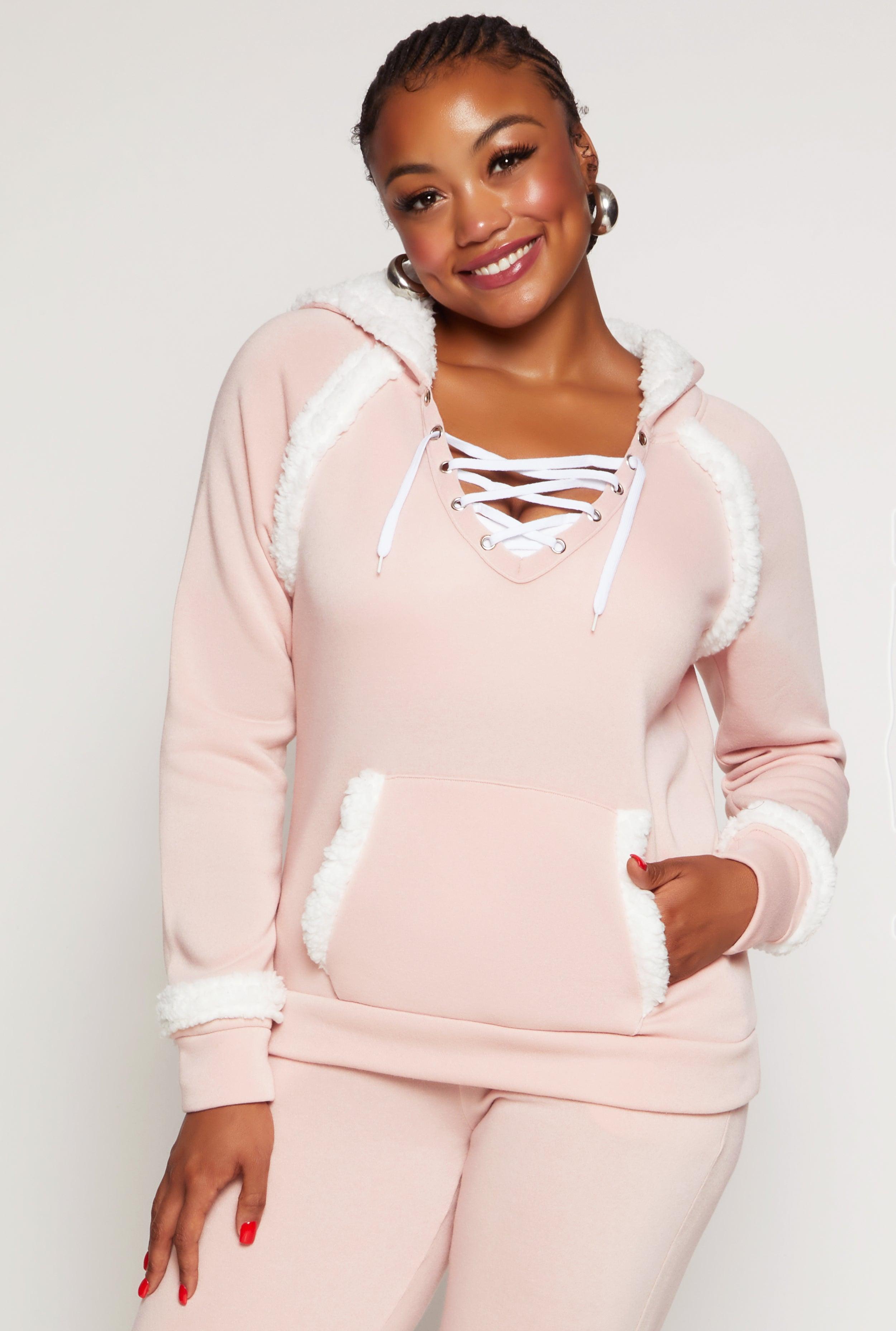 Womens Plus Size Sherpa Contrast Trim Hoodie Product Image