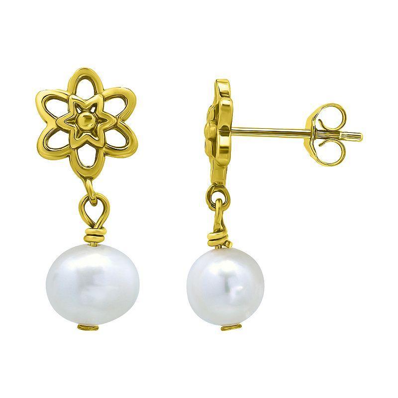 Aleure Precioso Sterling Silver Freshwater Cultured Pearl Drop Celestial Post Earrings, Womens, Gold Tone Product Image