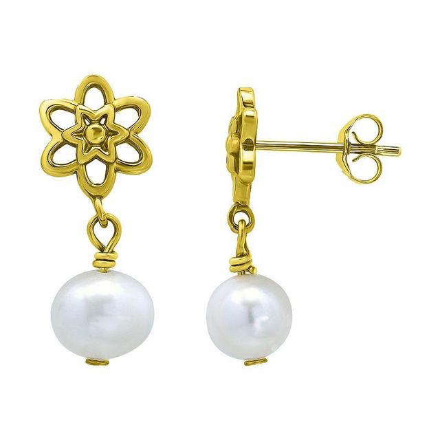 Aleure Precioso Sterling Silver Freshwater Cultured Pearl Drop Celestial Post Earrings, Womens, Gold Tone Product Image