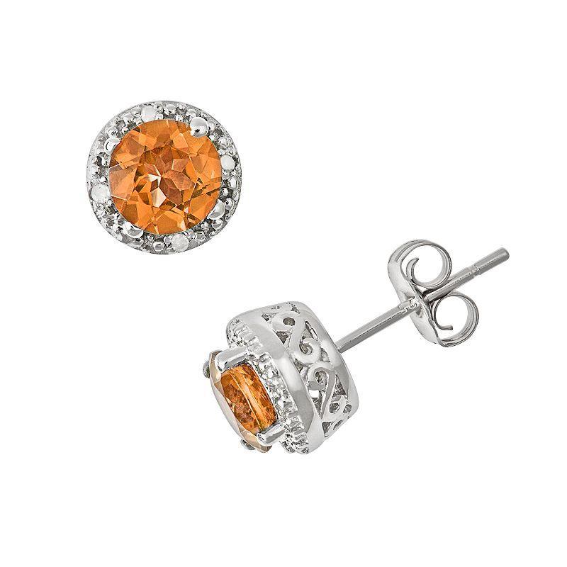 Belk & Co Sterling Silver 6Mm Round Citrine Diamond Accent Halo Stud Earrings Product Image