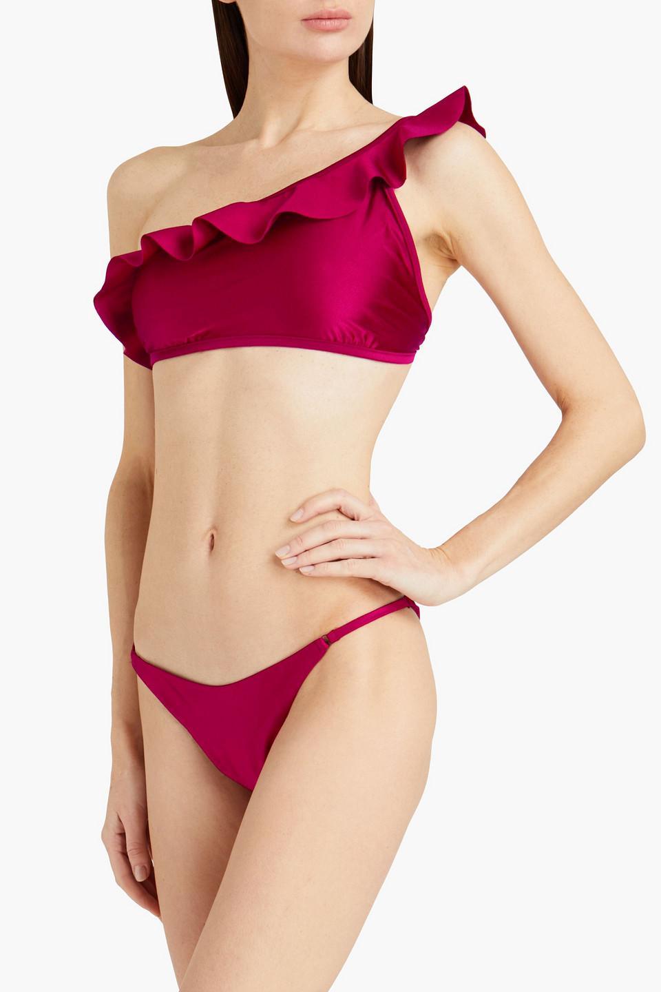 One-shoulder Ruffled Bikini In Crimson Product Image