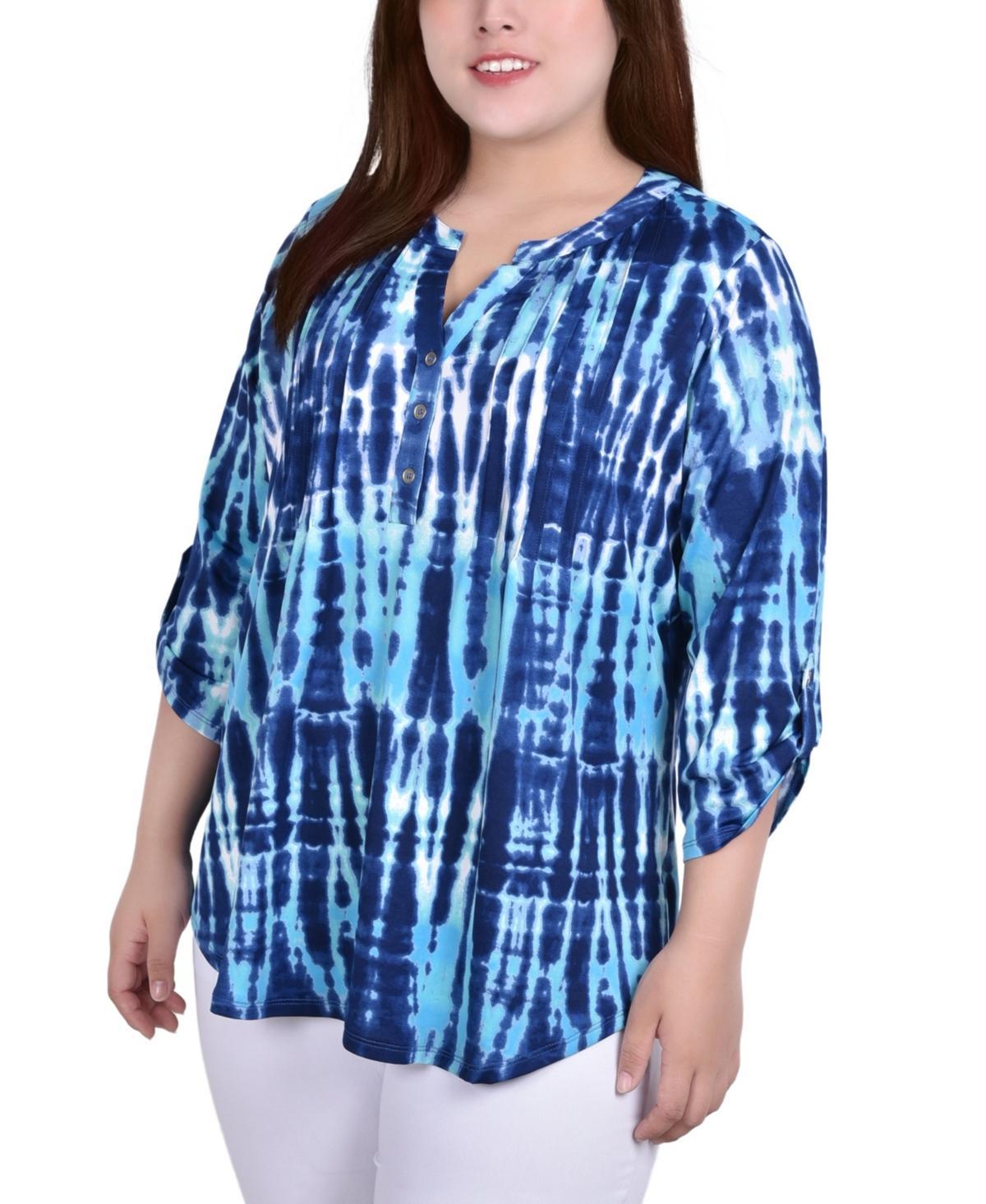 Plus Size Knit Jacquard 3/4 Sleeve Roll Tab Top Product Image