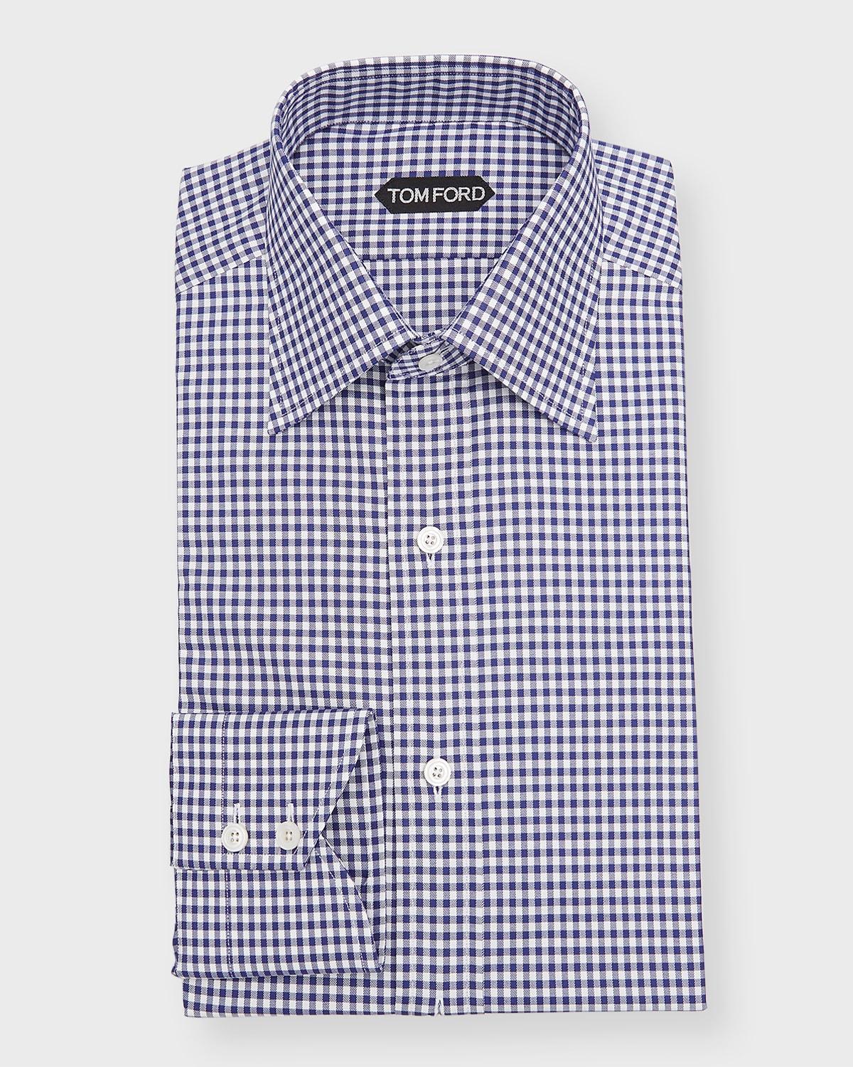 TOM FORD Men's Gingham Check Slim Fit Dress Shirt - Size: 42 EU (16.5 US) - WHITE BLUE Product Image