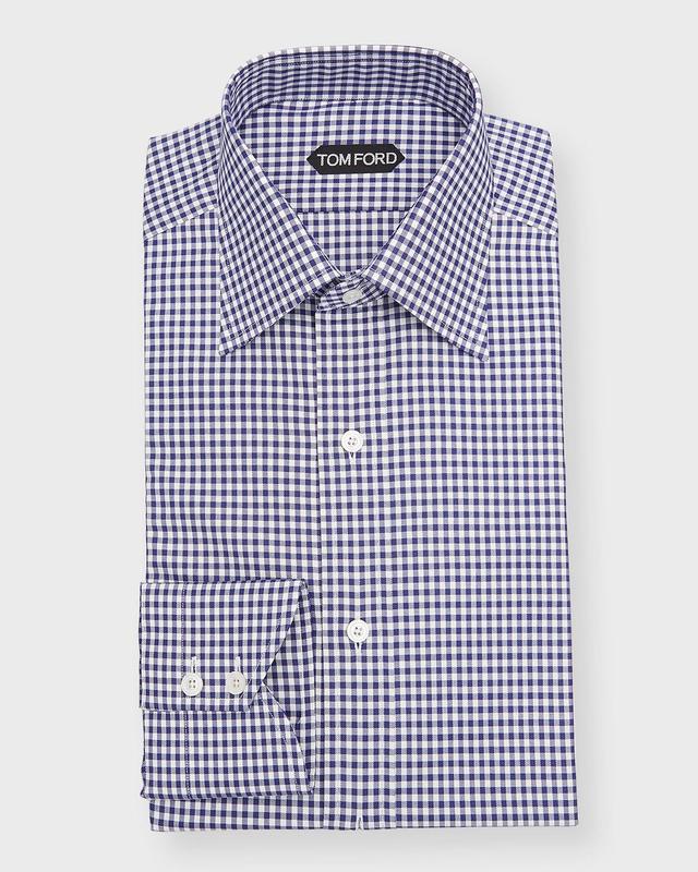 TOM FORD Men's Gingham Check Slim Fit Dress Shirt - Size: 42 EU (16.5 US) - WHITE BLUE Product Image