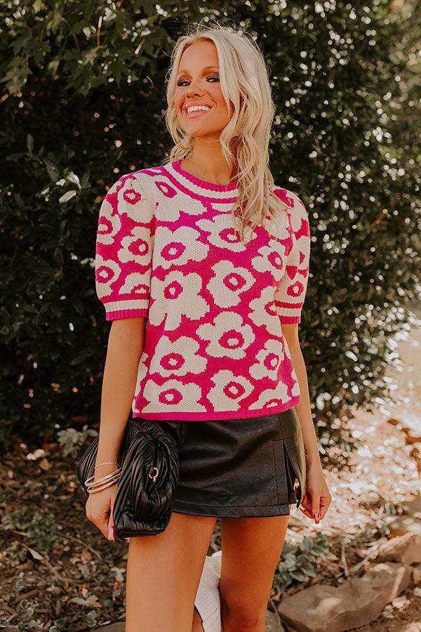 Block Party Cutie Floral Knit Top in Pink Product Image