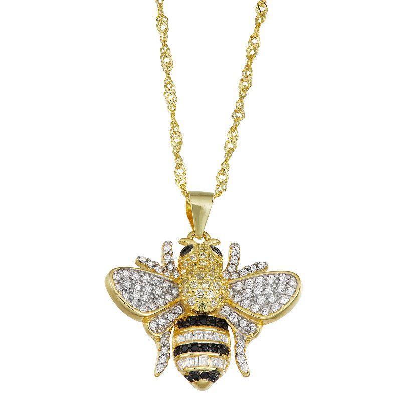 Designs by Gioelli 14k Gold Over Silver Lab-Created White Sapphire Bee Pendant Necklace, Womens, Sterling Silver Product Image