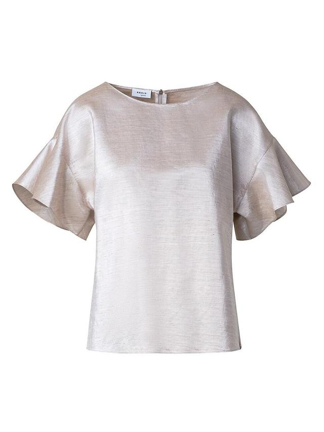 Womens Wing-Sleeve Metallic Canvas Blouse Product Image