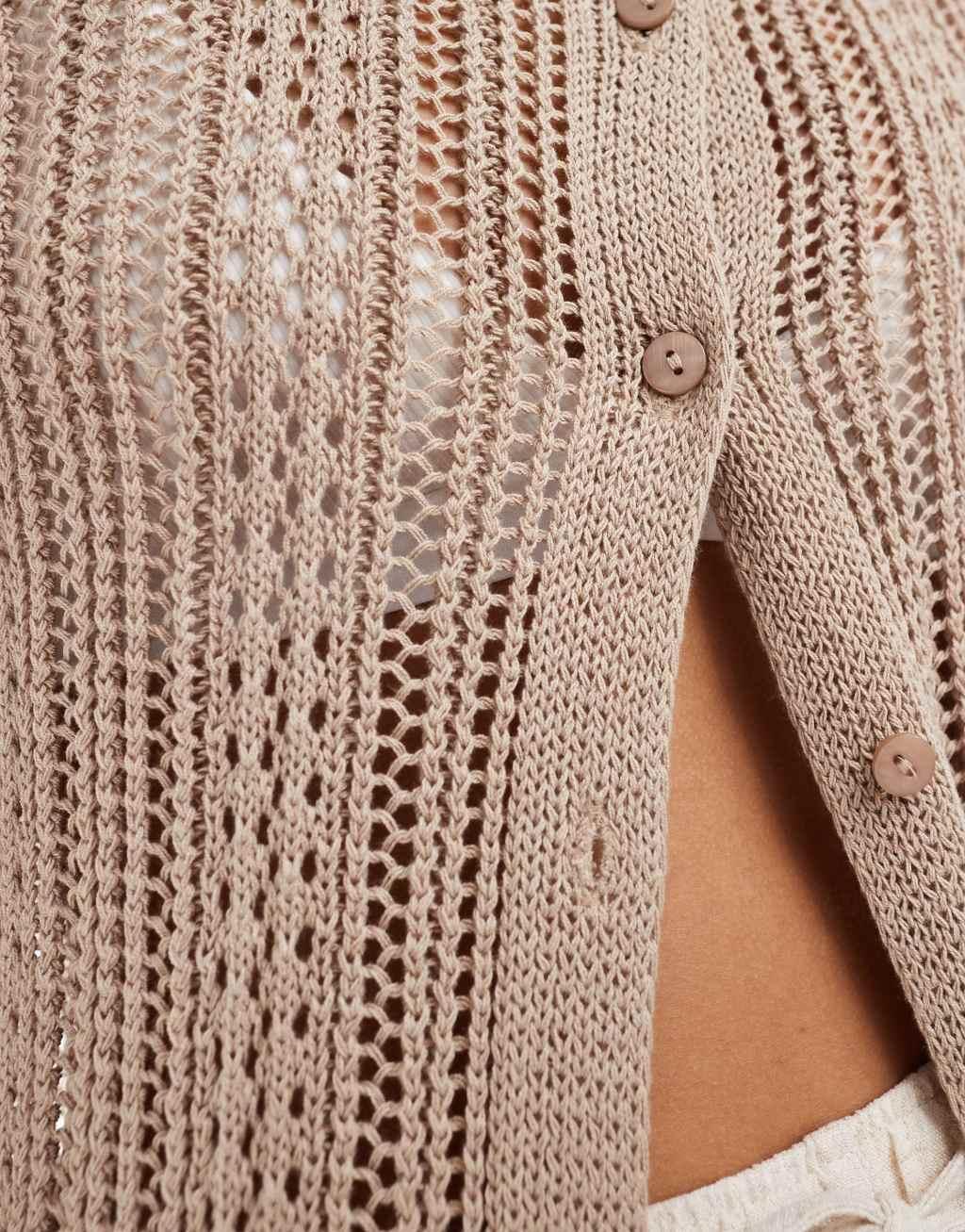 Pretty Lavish crochet maxi cardigan in beige Product Image