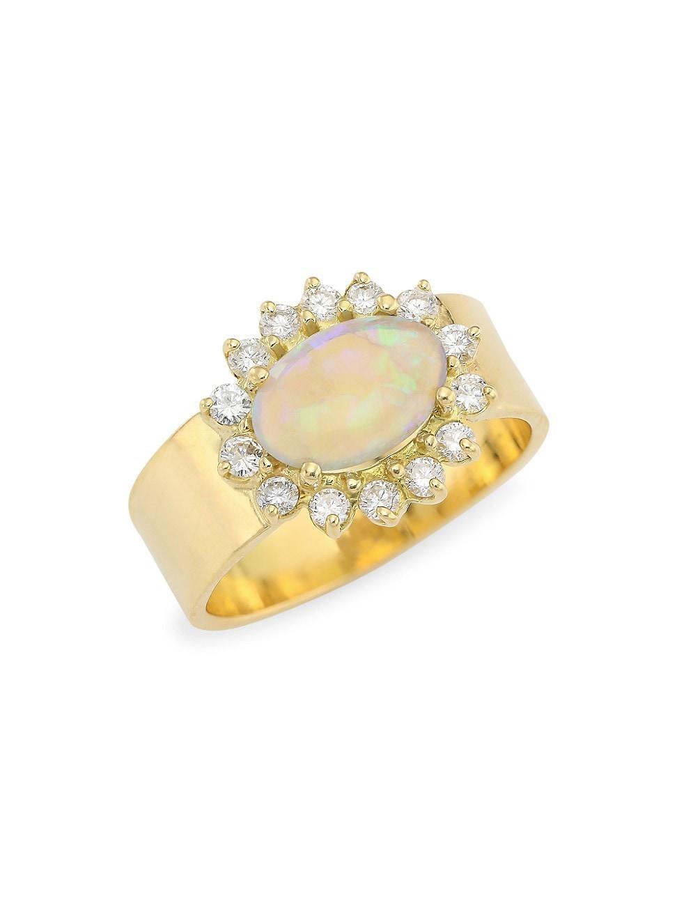 Womens 18K Yellow Gold, Opal & Diamond Ring Product Image