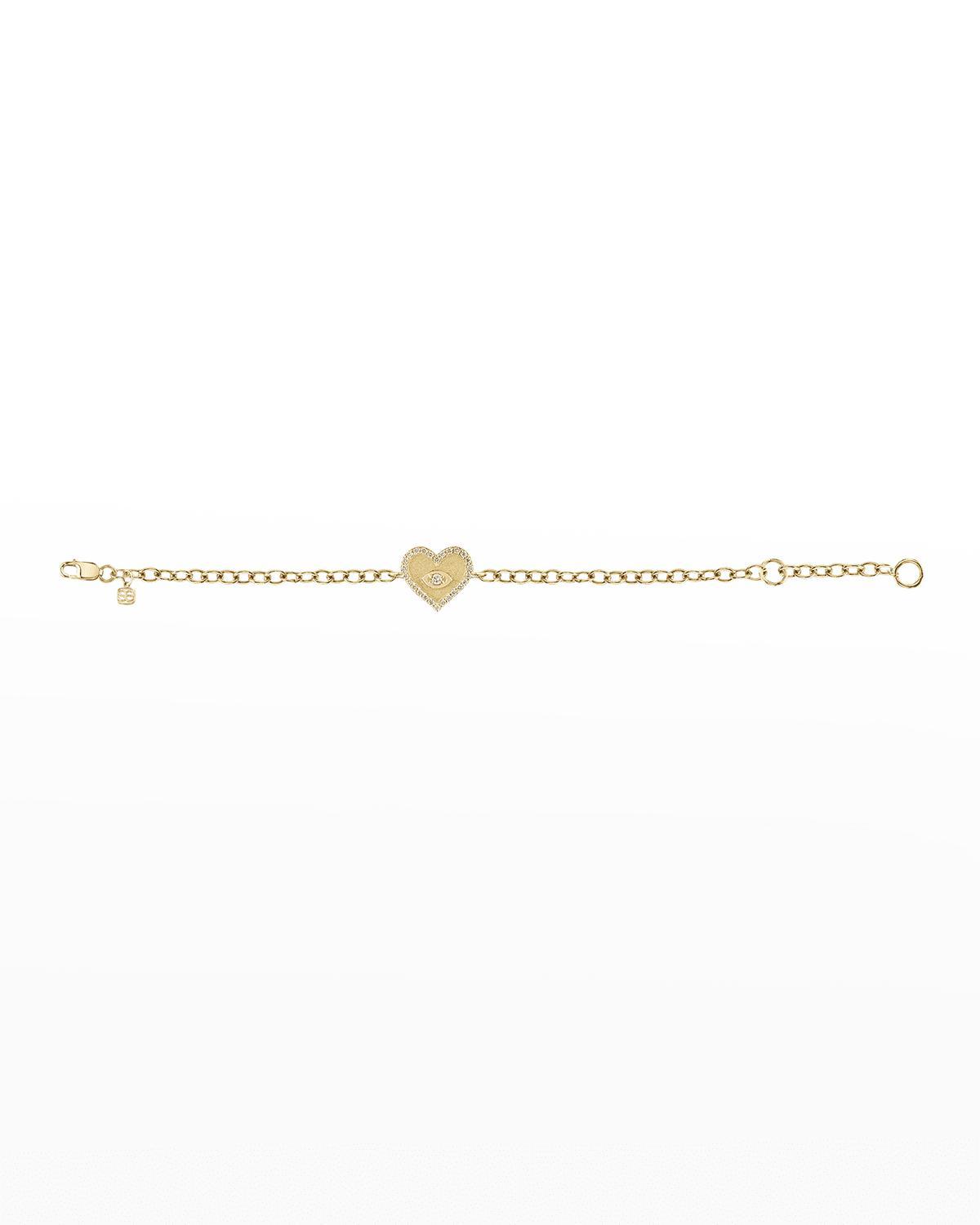 14K Yellow Gold & Diamond Small Evil-Eye Heart Charm Bracelet Product Image