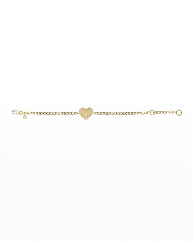 Womens 14K Yellow Gold & Diamond Small Evil-Eye Heart Charm Bracelet Product Image