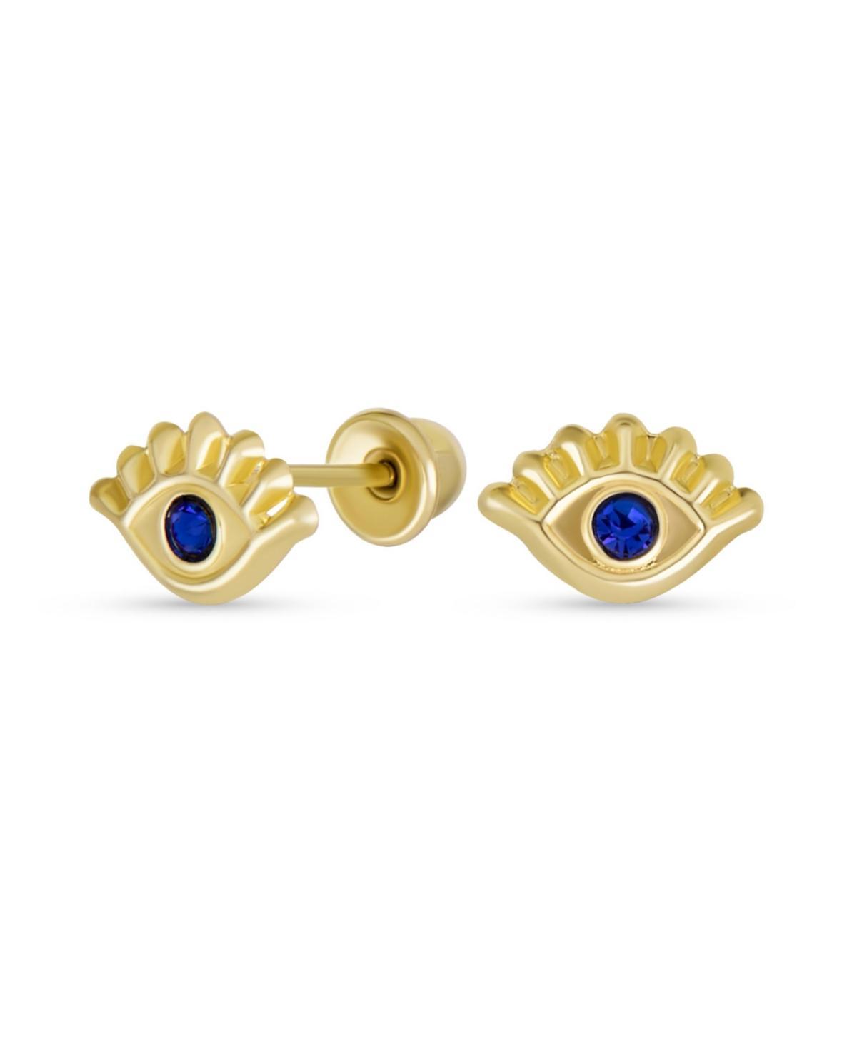 Bling Jewelry Tiny Yellow 10K Gold Spiritual Blue Cz Eyelash Protection Amulet Evil Eye Stud Earrings Ear Lobe Cartilage For Women Product Image