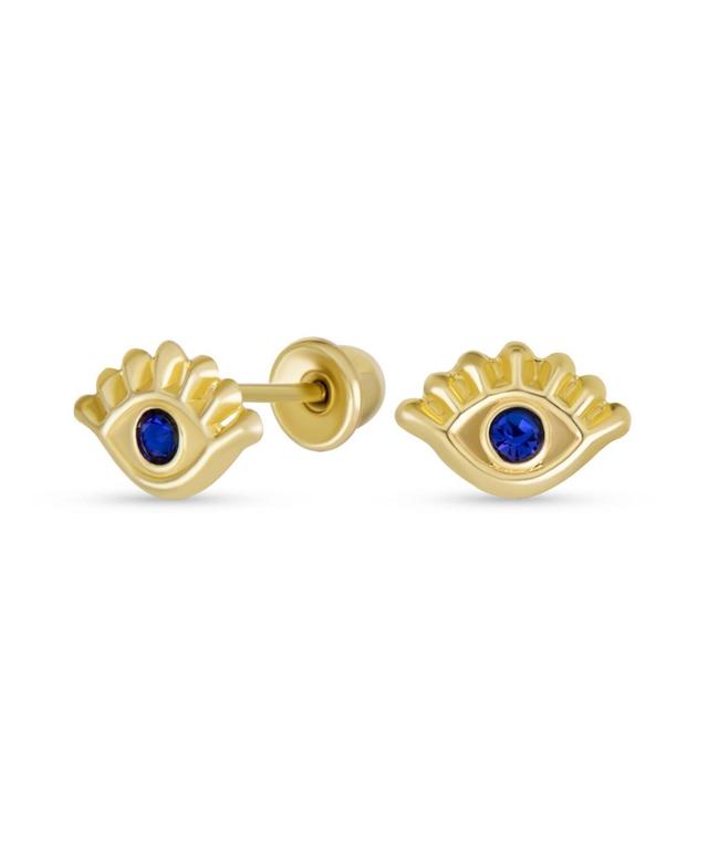 Bling Jewelry Tiny Yellow 10K Gold Spiritual Blue Cz Eyelash Protection Amulet Evil Eye Stud Earrings Ear Lobe Cartilage For Women Product Image