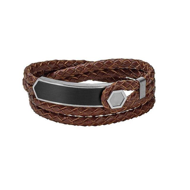 Bulova Mens Precisionist Braided Leather Double Wrap Bracelet Brown Product Image