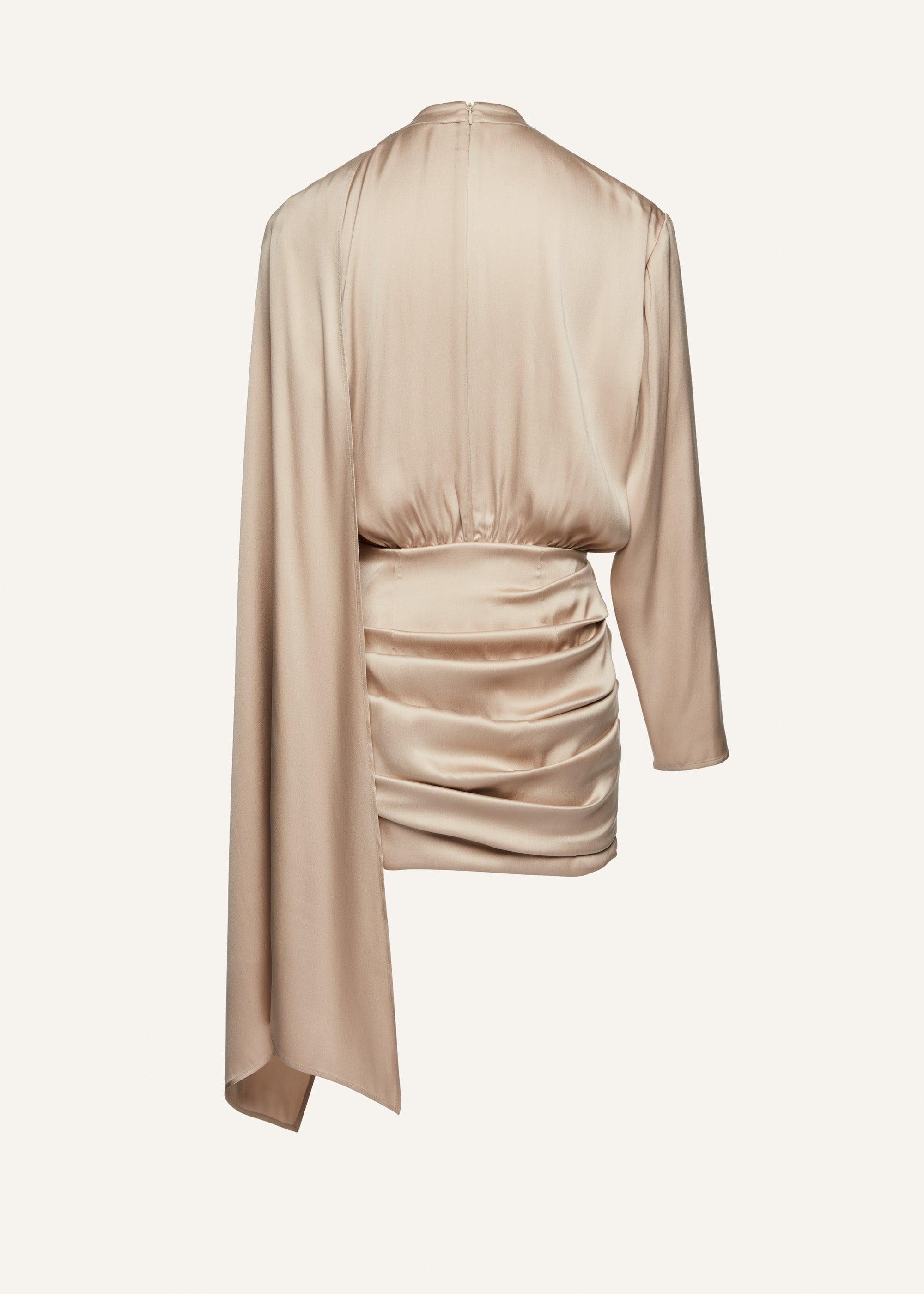 Long-sleeve cape-effect dress in beige Product Image