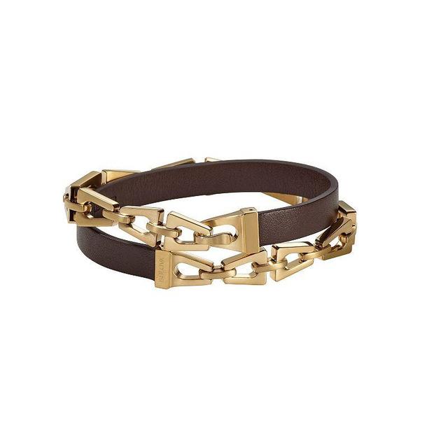 Bulova Mens Gold Tone Stainless Steel & Brown Leather Double Wrap Bracelet Multi Product Image