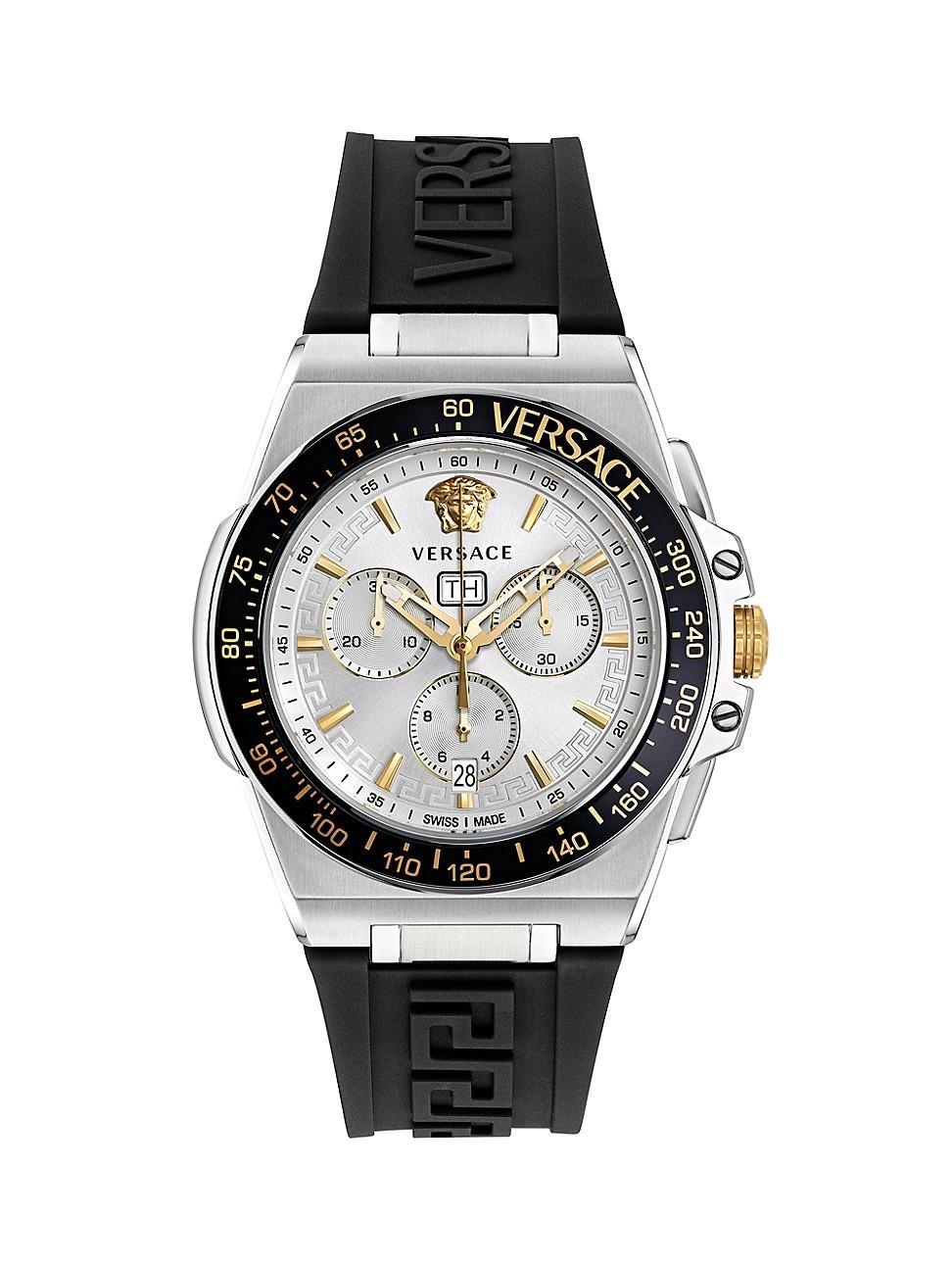 Versace Mens Swiss Chronograph Greca Extreme Black Silicone Strap Watch 45mm Product Image