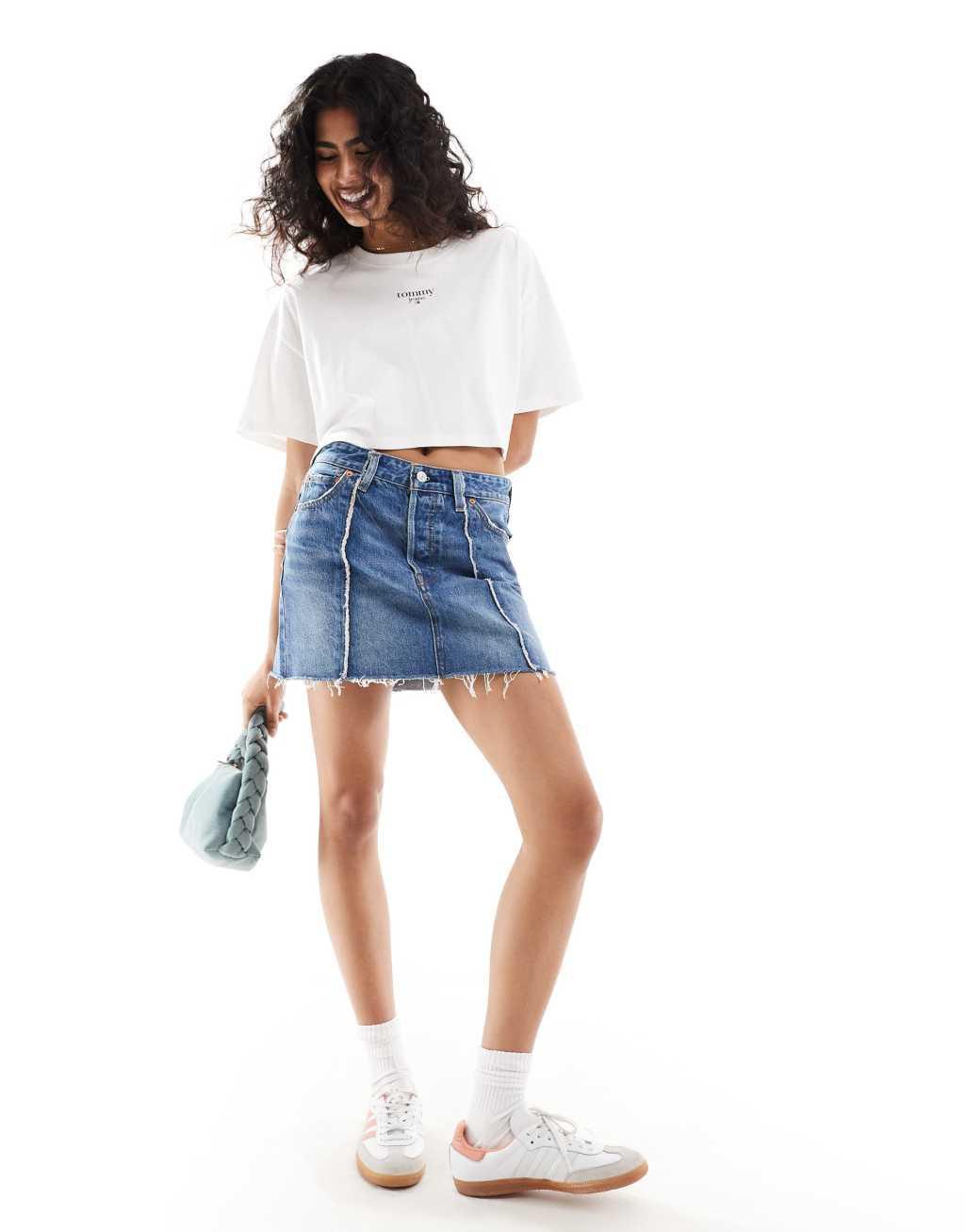 Tommy Jeans oversized crop logo t-shirt in white Product Image