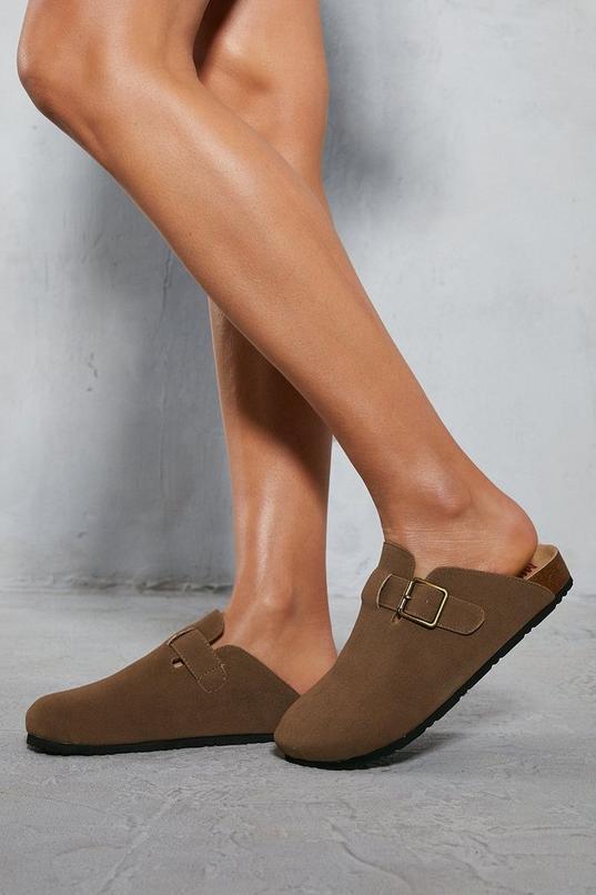 Faux Suede Buckle Clogs Product Image