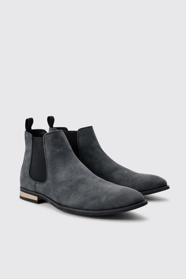 Faux Suede Chelsea Boot In Black | boohooMAN USA Product Image