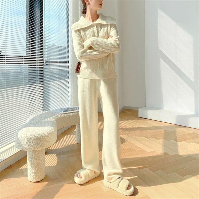 Set: Collared Plain Sweater + Mid Rise Plain Sweatpants Product Image