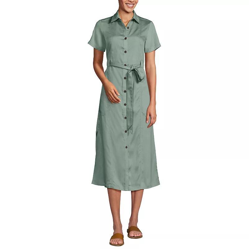 Womens Lands End Button-Front Midi Dress Product Image