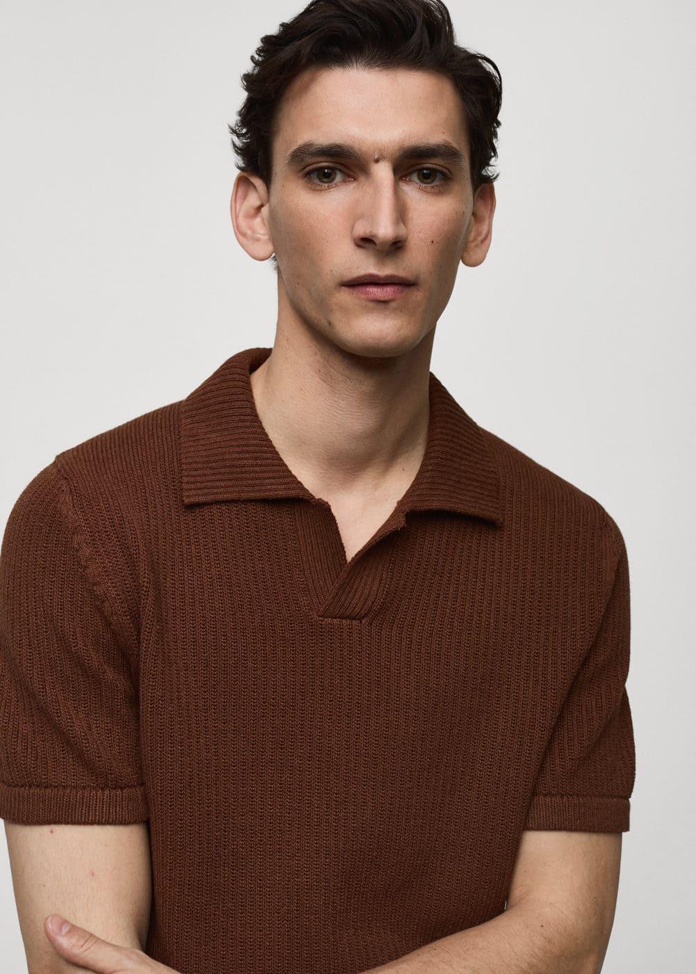 Mango Mens Ribbed Knit Polo Shirt Product Image