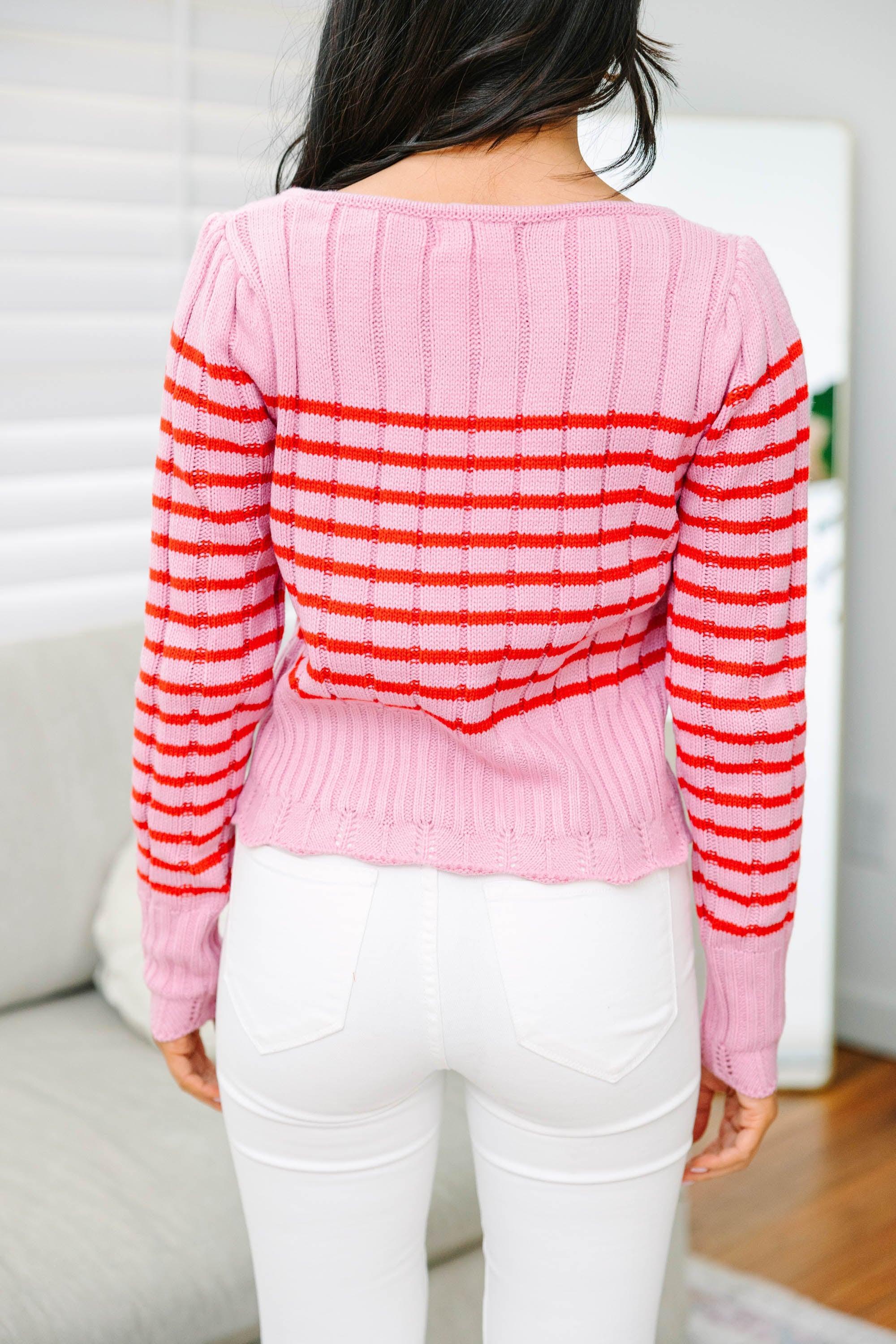 Starts With You Strawberry Pink Striped Sweater Female Product Image