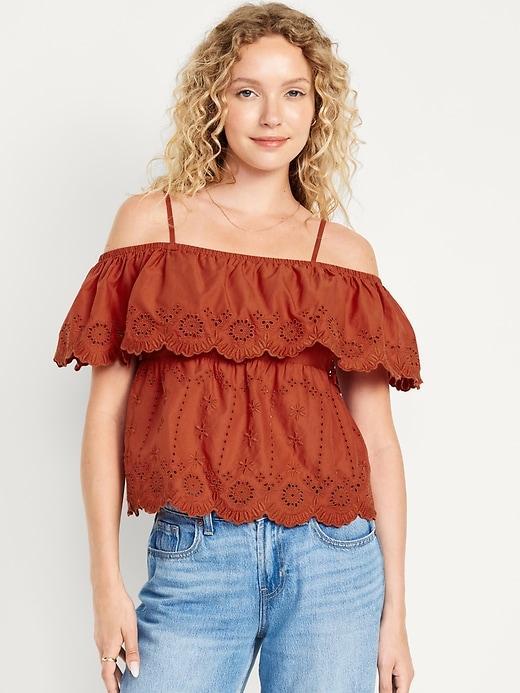 Off-Shoulder Cutwork Top Product Image