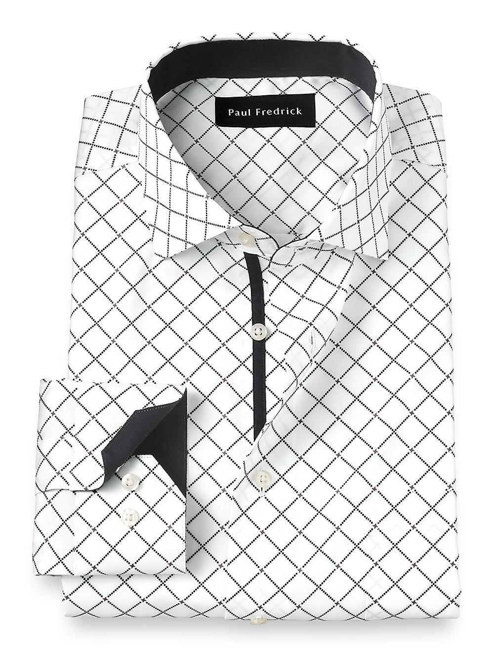 Non-iron Cotton Diamond Print Dress Shirt With Contrast Trim Product Image