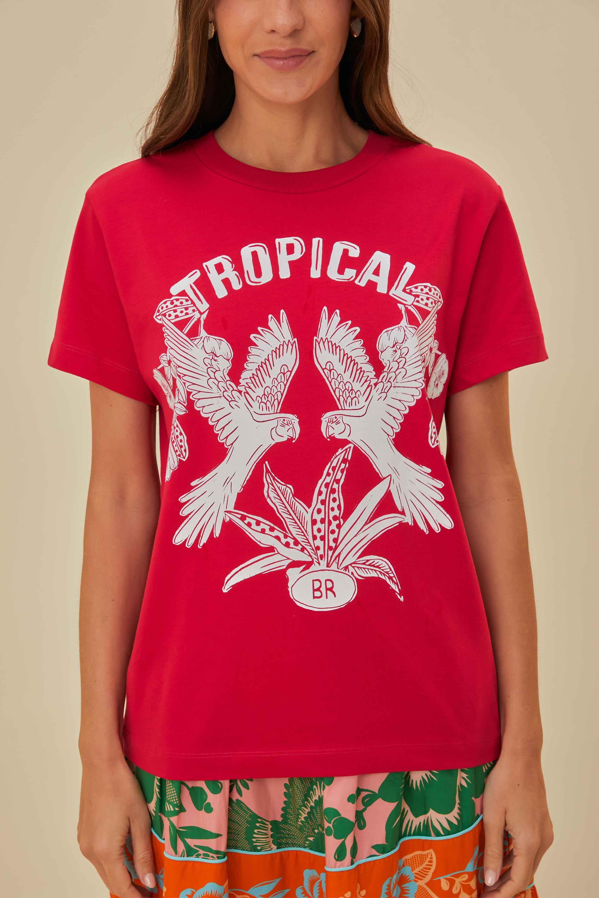 Red Tropical Organic Cotton T-Shirt Product Image