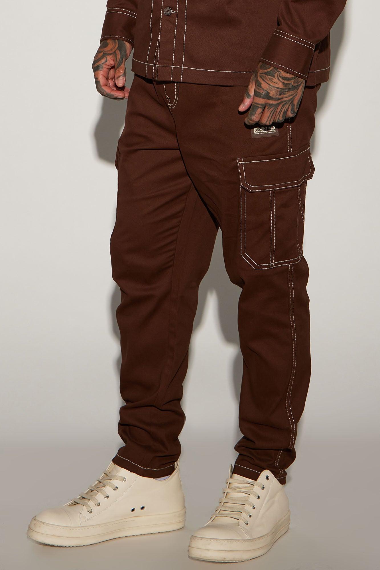 Rocky Contrast Stitch Slim Cargo Pants - Chocolate product image