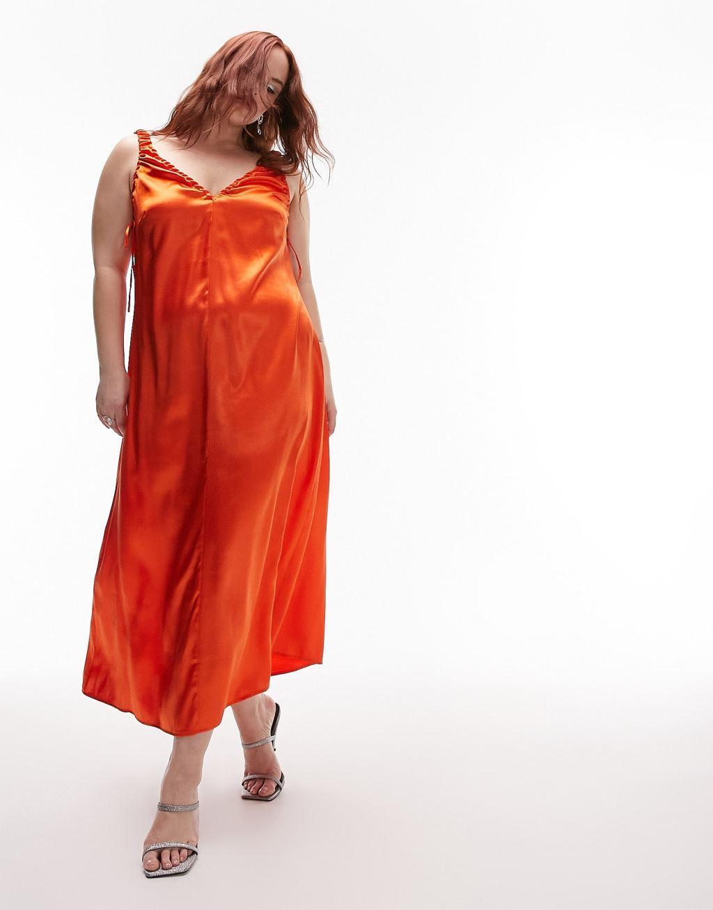 Topshop Curve ruched satin slip dress Product Image