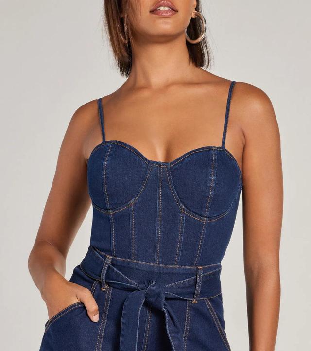 New Era Sweetheart Flare Denim Jumpsuit Product Image